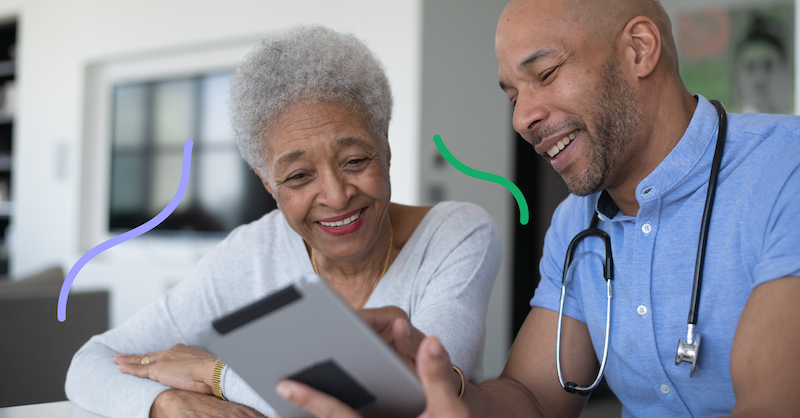 Medicare member speaking with her doctor about care. 